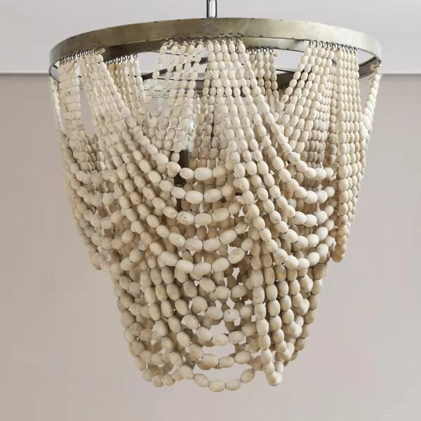 Creative CoOp Metal Chandelier with Draped Wood BeadsYellow