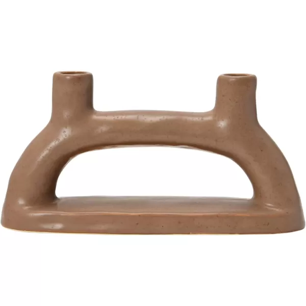 Creative CoOp Modern Stoneware Double Taper Holder Matte Brown Candleholders 10quot L x 3quot W x 5quot H