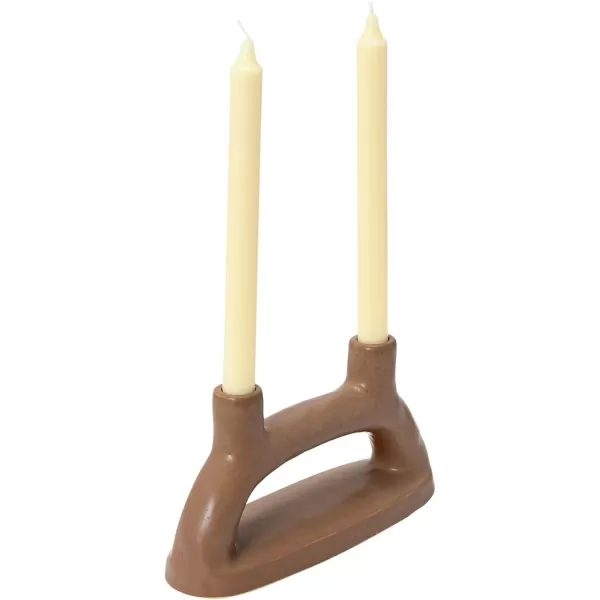 Creative CoOp Modern Stoneware Double Taper Holder Matte Brown Candleholders 10quot L x 3quot W x 5quot H