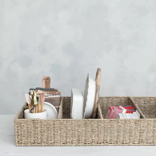 Creative CoOp Natural HandWoven Seagrass Sectional Tray Natural