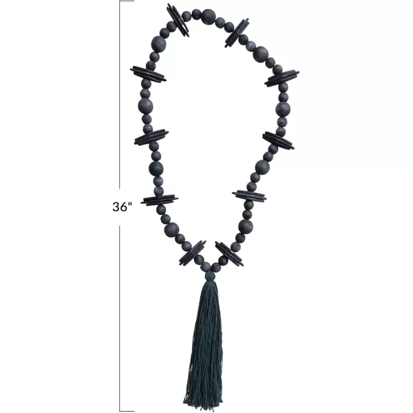 Creative CoOp Oak Wood Bead Garland with Cotton Tassel Black