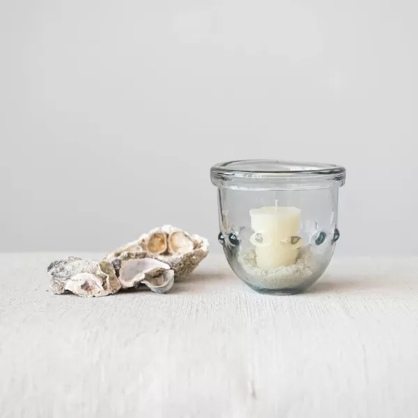Creative CoOp Organically Shaped Embossed Glass Clear Votive Holder