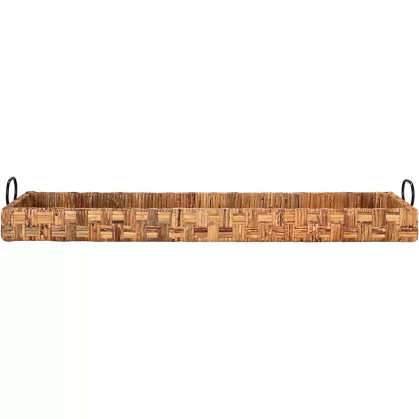 Creative CoOp Oversized HandWoven Rattan Tray with Metal Handles NaturalNatural