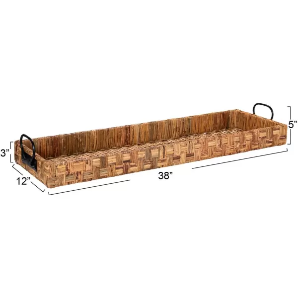 Creative CoOp Oversized HandWoven Rattan Tray with Metal Handles NaturalNatural