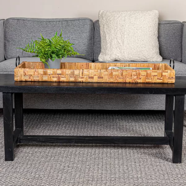 Creative CoOp Oversized HandWoven Rattan Tray with Metal Handles NaturalNatural