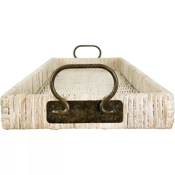 Creative CoOp Oversized HandWoven Rattan Tray with Metal Handles NaturalWhitewashed