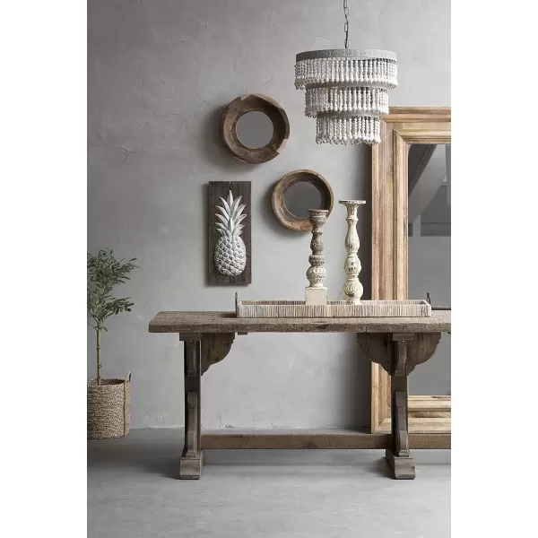 Creative CoOp Oversized HandWoven Rattan Tray with Metal Handles NaturalWhitewashed