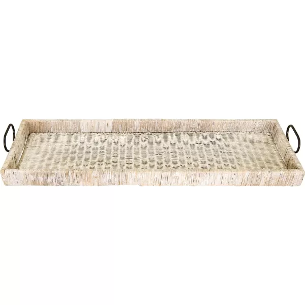 Creative CoOp Oversized HandWoven Rattan Tray with Metal Handles NaturalWhitewashed