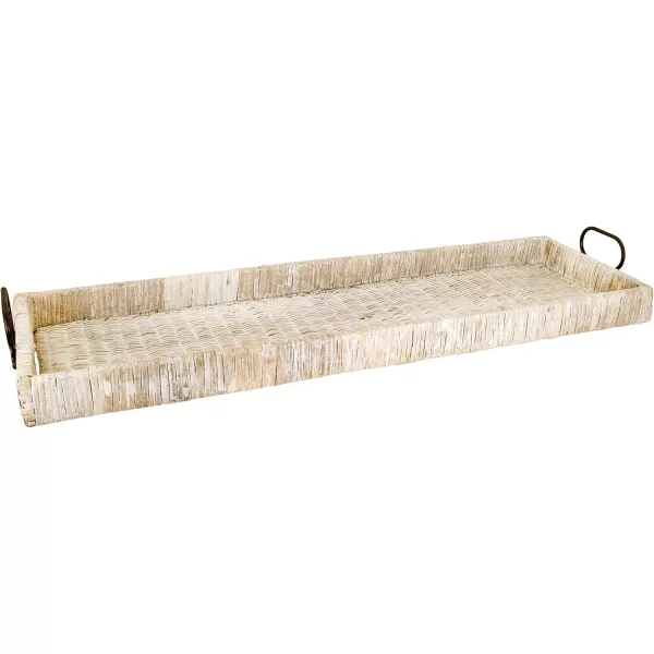 Creative CoOp Oversized HandWoven Rattan Tray with Metal Handles NaturalWhitewashed