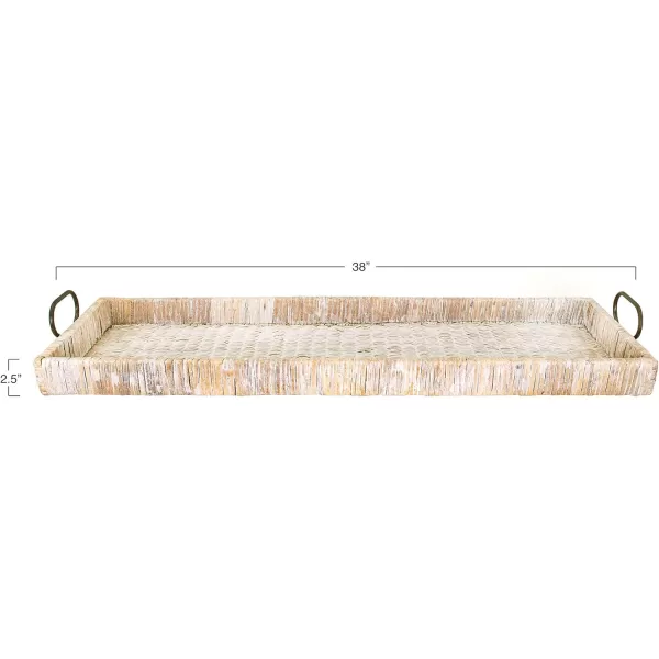 Creative CoOp Oversized HandWoven Rattan Tray with Metal Handles NaturalWhitewashed