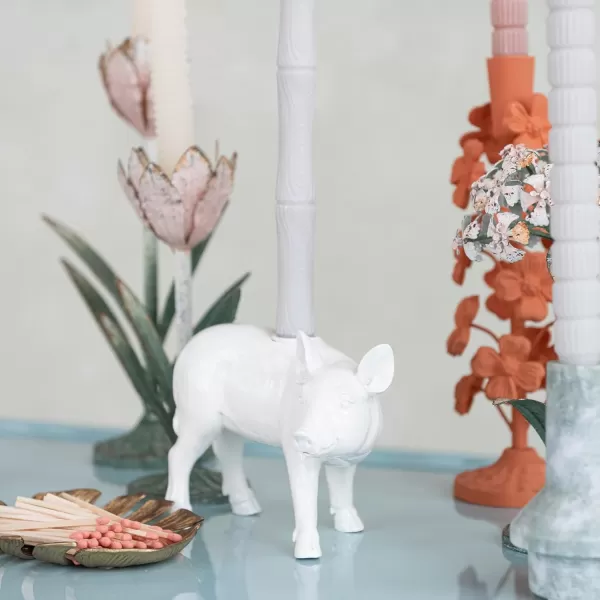 Creative CoOp Pastoral Elegance Sheep Taper Holder WhitePig