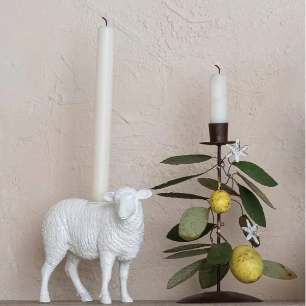 Creative CoOp Pastoral Elegance Sheep Taper Holder WhiteSheep