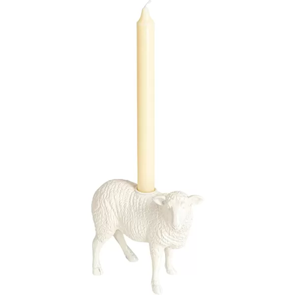 Creative CoOp Pastoral Elegance Sheep Taper Holder WhiteSheep