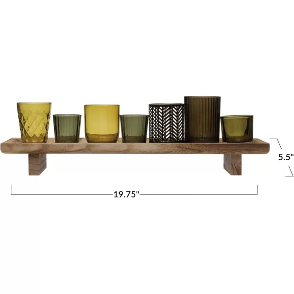 Creative CoOp Paulownia Wood Footed Tray with 7 Glass and Metal Votive Holders Multicolor Set of 8 Candleholders 20quot L x 6quot W x 6quot H Green