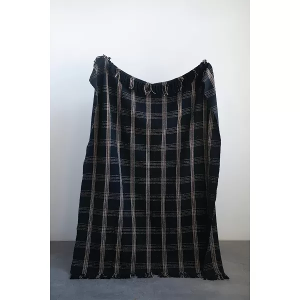 Creative CoOp Plaid Black ampamp Tan Fringed Woven Cotton Blend Throw 60 inch x50Black
