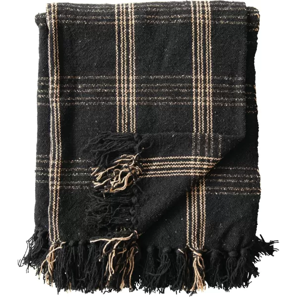 Creative CoOp Plaid Black ampamp Tan Fringed Woven Cotton Blend Throw 60 inch x50Black