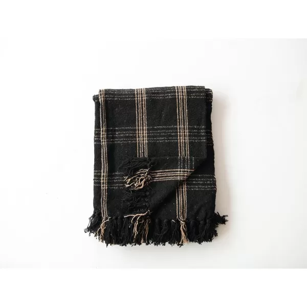 Creative CoOp Plaid Black ampamp Tan Fringed Woven Cotton Blend Throw 60 inch x50Black