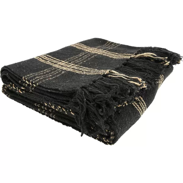 Creative CoOp Plaid Black ampamp Tan Fringed Woven Cotton Blend Throw 60 inch x50Black