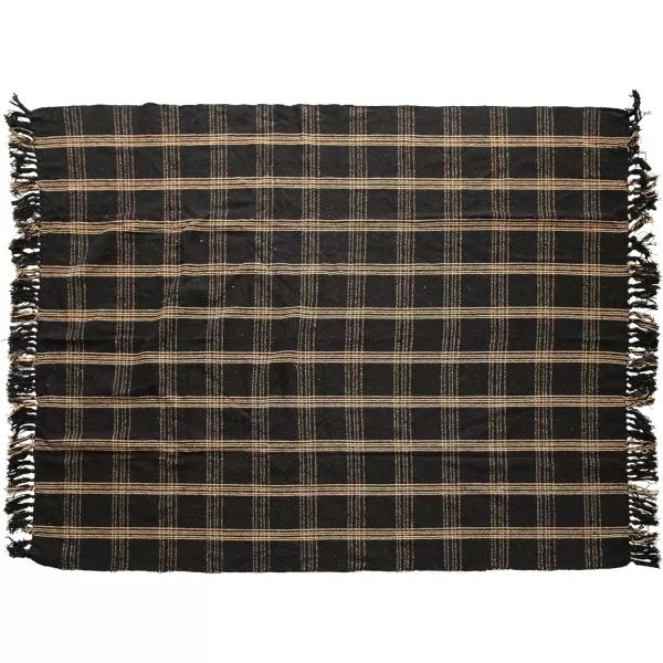 Creative CoOp Plaid Black ampamp Tan Fringed Woven Cotton Blend Throw 60 inch x50Black