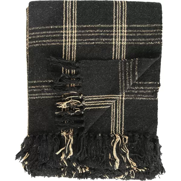 Creative CoOp Plaid Black ampamp Tan Fringed Woven Cotton Blend Throw 60 inch x50Black