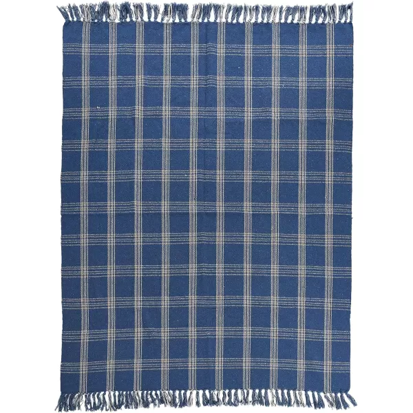 Creative CoOp Plaid Black ampamp Tan Fringed Woven Cotton Blend Throw 60 inch x50Blue