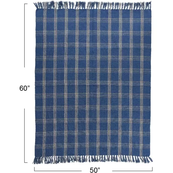 Creative CoOp Plaid Black ampamp Tan Fringed Woven Cotton Blend Throw 60 inch x50Blue