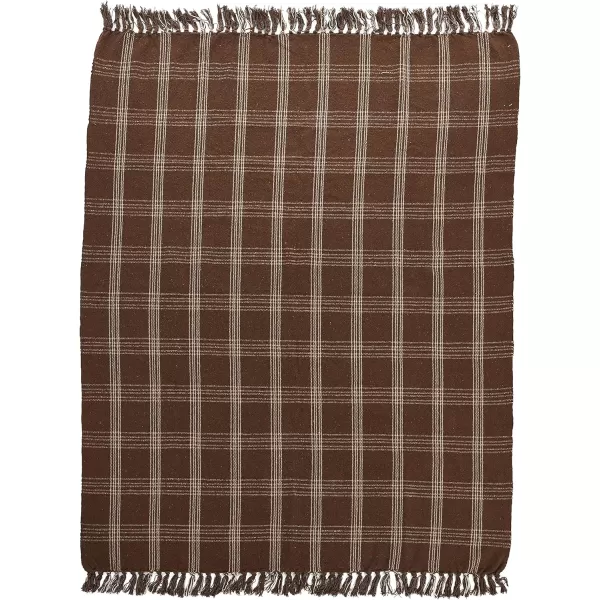 Creative CoOp Plaid Black ampamp Tan Fringed Woven Cotton Blend Throw 60 inch x50Brown