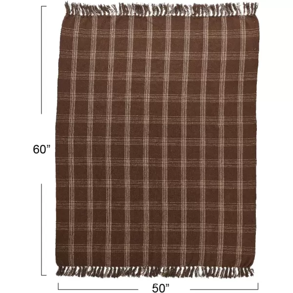 Creative CoOp Plaid Black ampamp Tan Fringed Woven Cotton Blend Throw 60 inch x50Brown