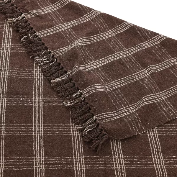 Creative CoOp Plaid Black ampamp Tan Fringed Woven Cotton Blend Throw 60 inch x50Brown