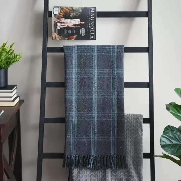 Creative CoOp Plaid Black ampamp Tan Fringed Woven Cotton Blend Throw 60 inch x50Grey