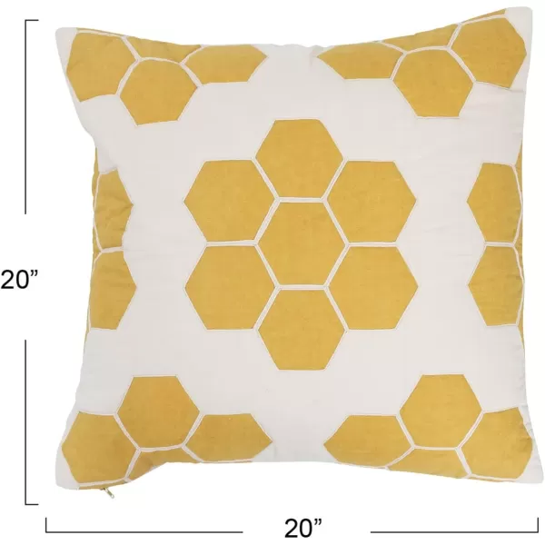Creative CoOp Quilted Cotton Honeycomb Pattern Pillow 20quot L x 20quot W x 2quot H Yellow