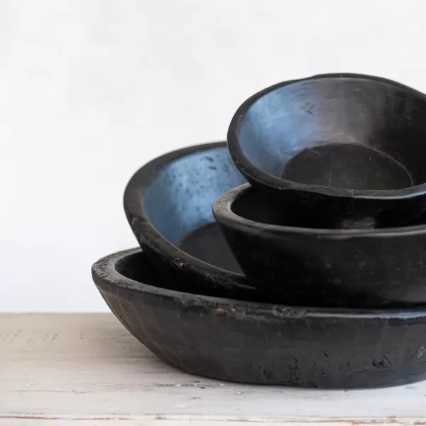 Creative CoOp Reclaimed Wood Nesting Set of 4 Sizes Black Decorative Bowl