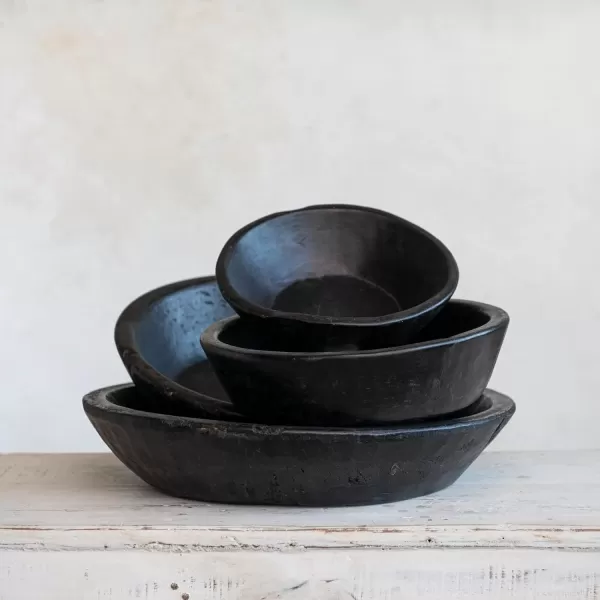 Creative CoOp Reclaimed Wood Nesting Set of 4 Sizes Black Decorative Bowl