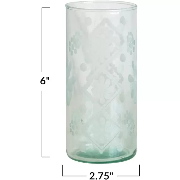 Creative CoOp Recycled Etched Glass Clear Hurricane Green