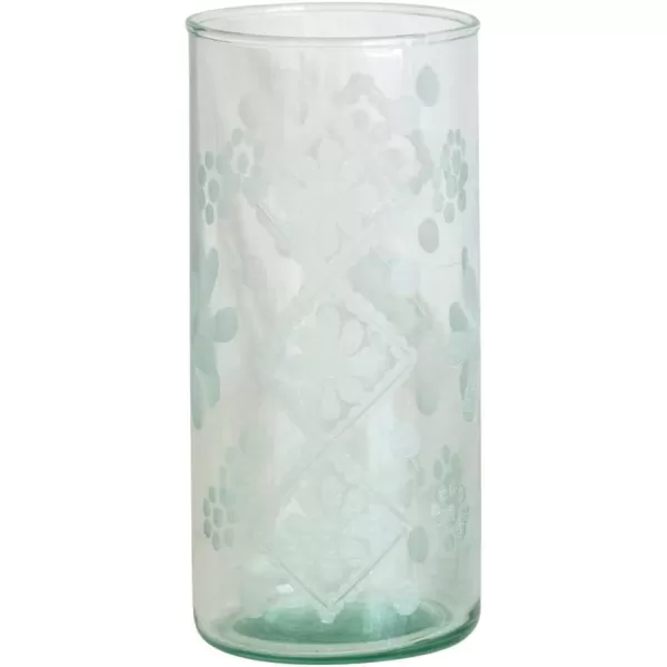 Creative CoOp Recycled Etched Glass Clear Hurricane Green