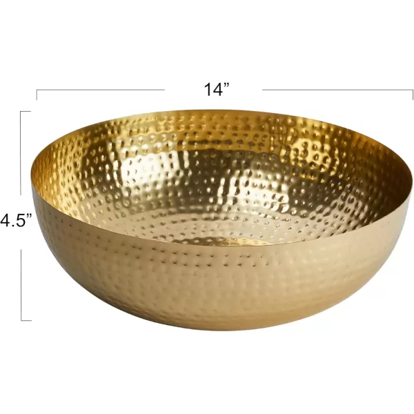 Creative CoOp Round Hammered Metal Bowl Gold Finish 14quotGold Finish