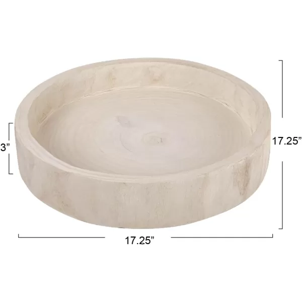 Creative CoOp Round HandCarved Paulownia Wood Tray Whitewashed Finish Accent Decor