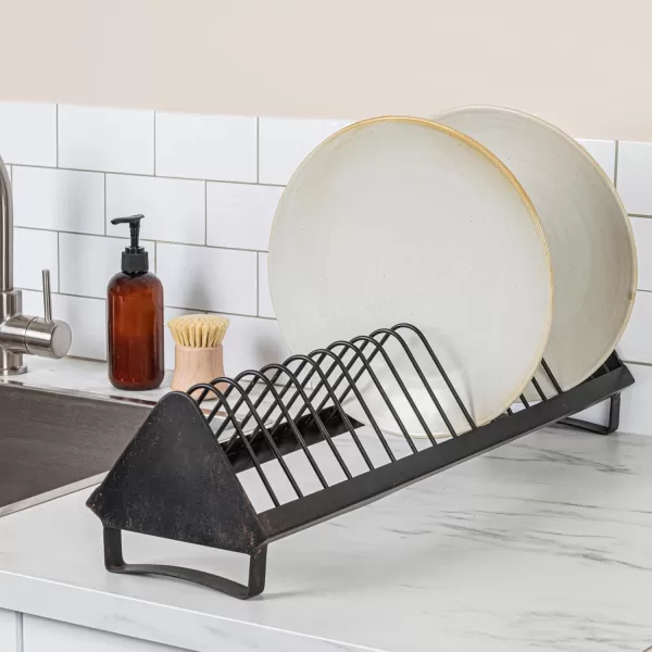 Creative CoOp Rustic Farmhouse Metal Dish Rack with 18 Slots Zinc FinishBlack