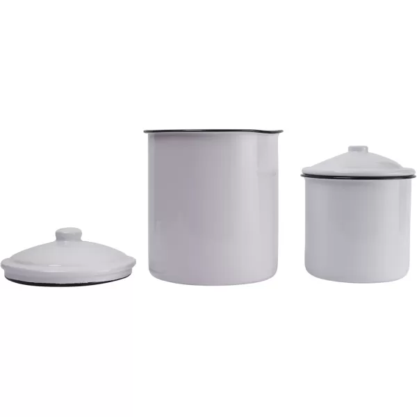 Creative CoOp Set of 2 White Enameled Canisters with Lids