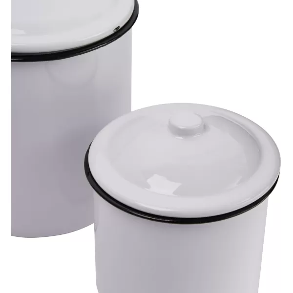 Creative CoOp Set of 2 White Enameled Canisters with Lids