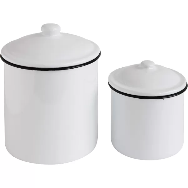 Creative CoOp Set of 2 White Enameled Canisters with Lids