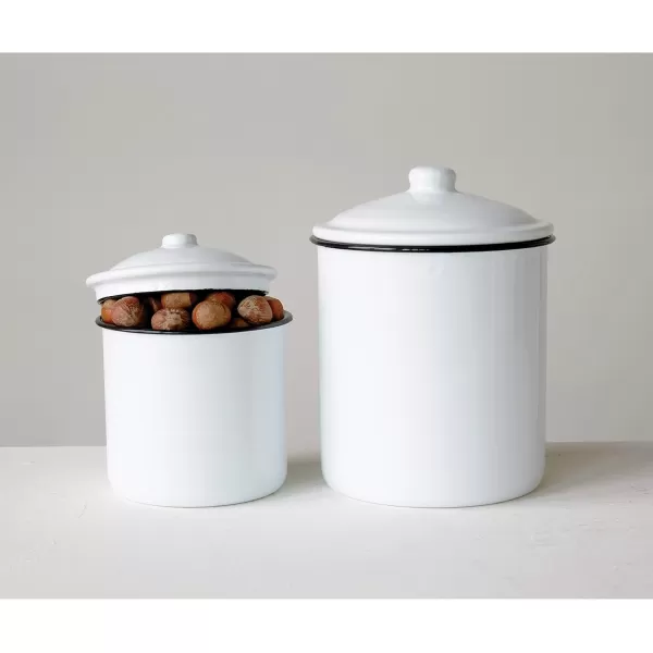 Creative CoOp Set of 2 White Enameled Canisters with Lids