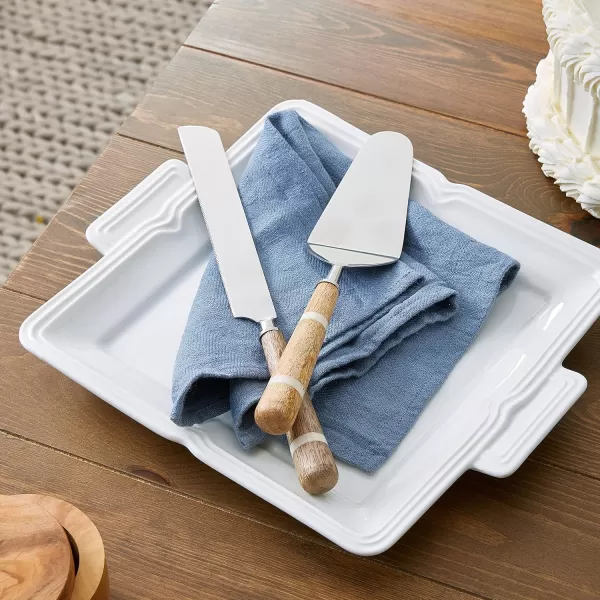 Creative CoOp Stainless Steel Cake Knife ampamp Server with Wood ampamp Horn Inlay Handle and Bag 2 Pieces