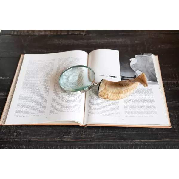 Creative CoOp Stainless Steel Horn Handle Magnifying Glass 4quot L x 4quot W x 10quot H Natural