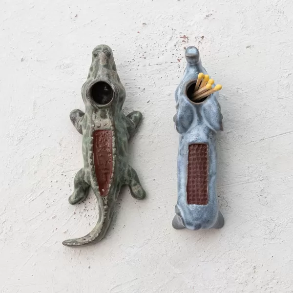 Creative CoOp Stoneware Elephant Match Holder GreyElephant