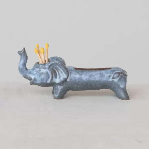 Creative CoOp Stoneware Elephant Match Holder GreyElephant