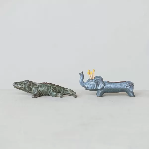 Creative CoOp Stoneware Elephant Match Holder GreyElephant