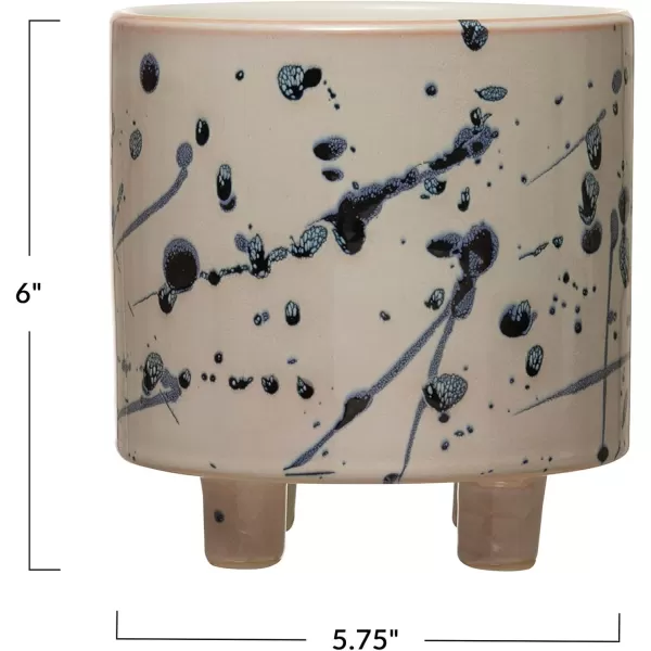 Creative CoOp Stoneware Footed Planter with Splatter Design White ampamp Blue Holds 5quot Flower Pot
