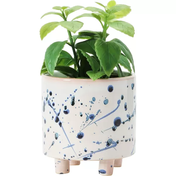 Creative CoOp Stoneware Footed Planter with Splatter Design White ampamp Blue Holds 5quot Flower Pot