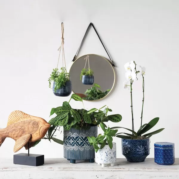 Creative CoOp Stoneware Footed Planter with Splatter Design White ampamp Blue Holds 5quot Flower Pot